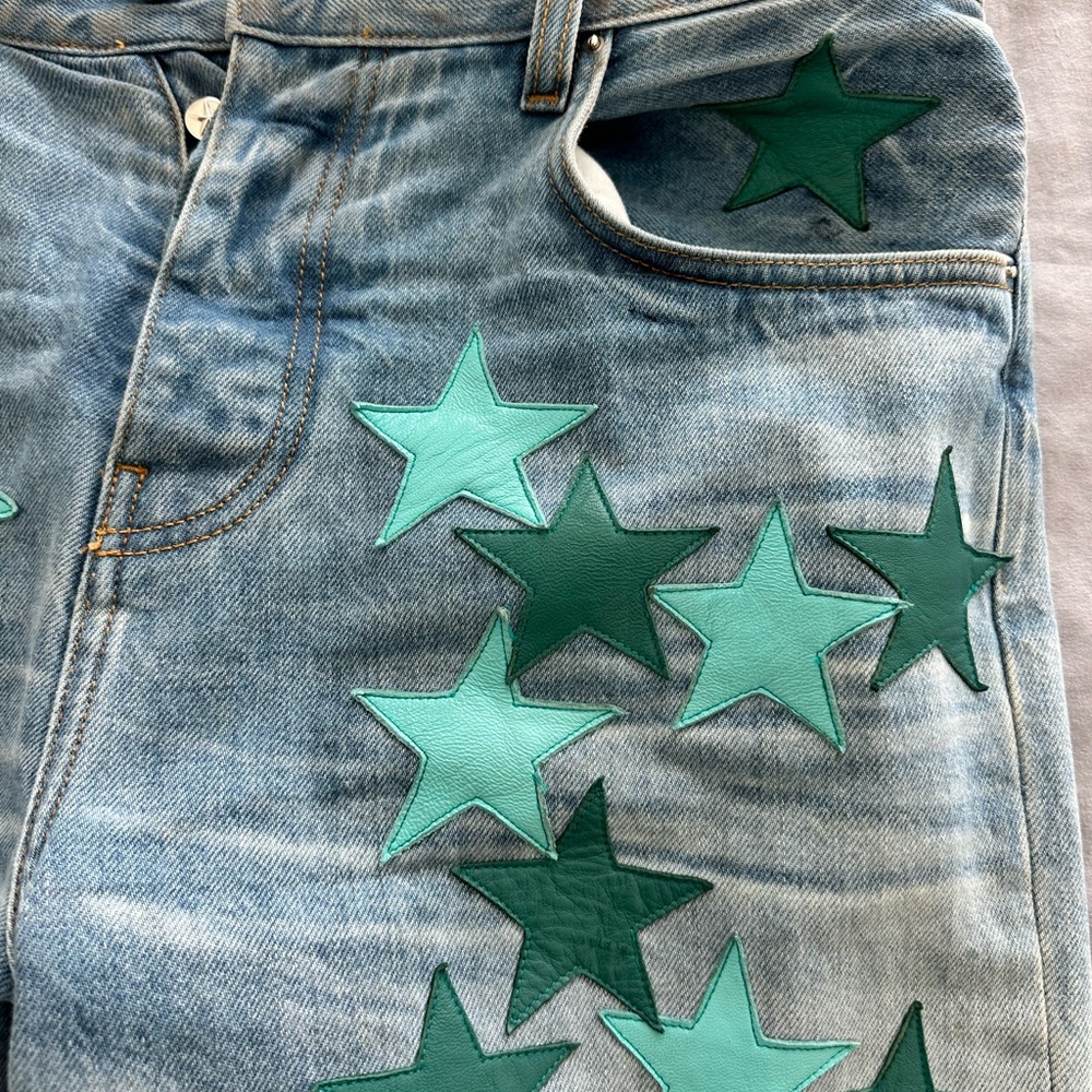 Amiri Chemist Leather Star Blue Jeans in light indigo sz 30 - Picture 6 of 10